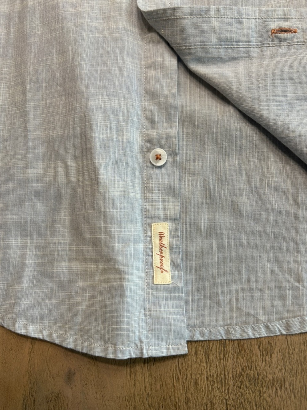 Light Blue Short-Sleeve Button-Down Shirt with Subtle Check Trim - Picture 6 of 8